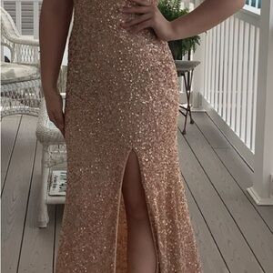 Elegant Sequin Evening Gown - ROSEGOLD